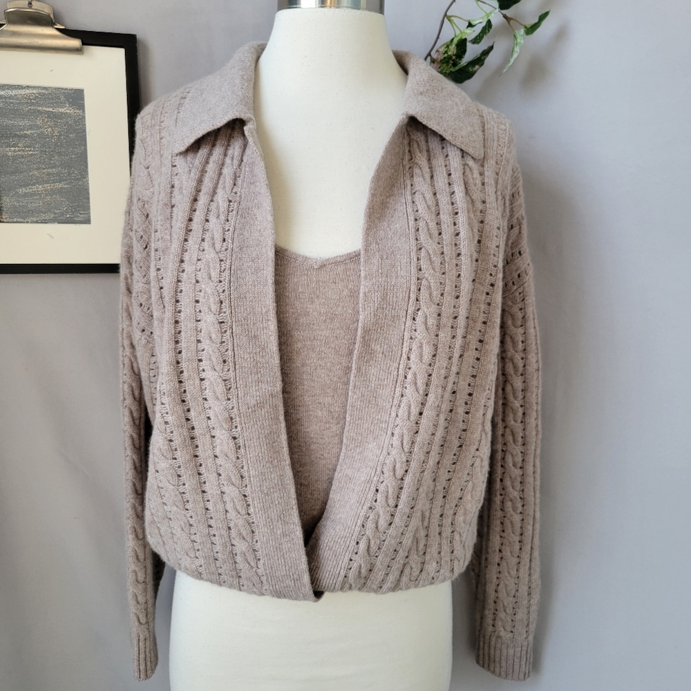 Design History Twofer Collared‎ Cashmere Sweater Cami Set S